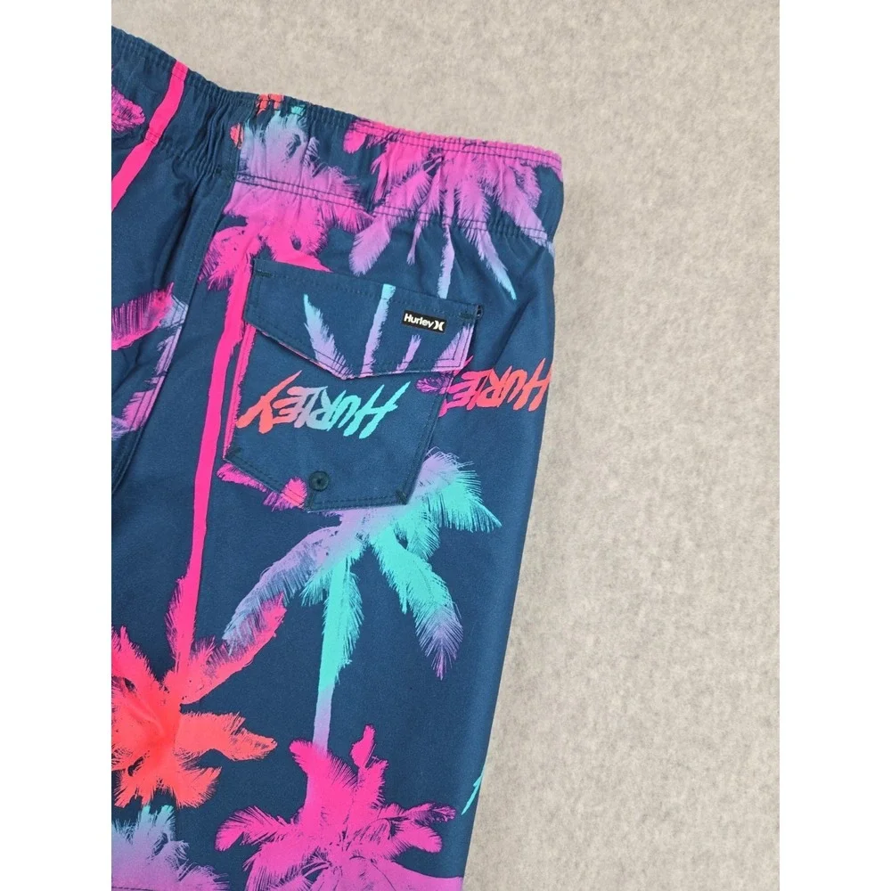 Hurley Swim Boys Size 6 Swimming Trunks‎ Shorts Blue Palm Logo Bathing Suit NEW
